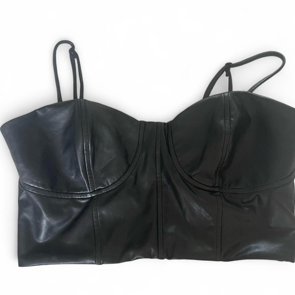 Express Black Leather Bodysuit Top